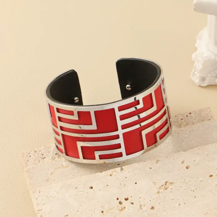 Bracelet en cuir interchangeable double face pour femmes décoration en forme de ligne de luxe bijoux à la mode manchette ouverte de fête style bureau carrière différentes couleurs de placage