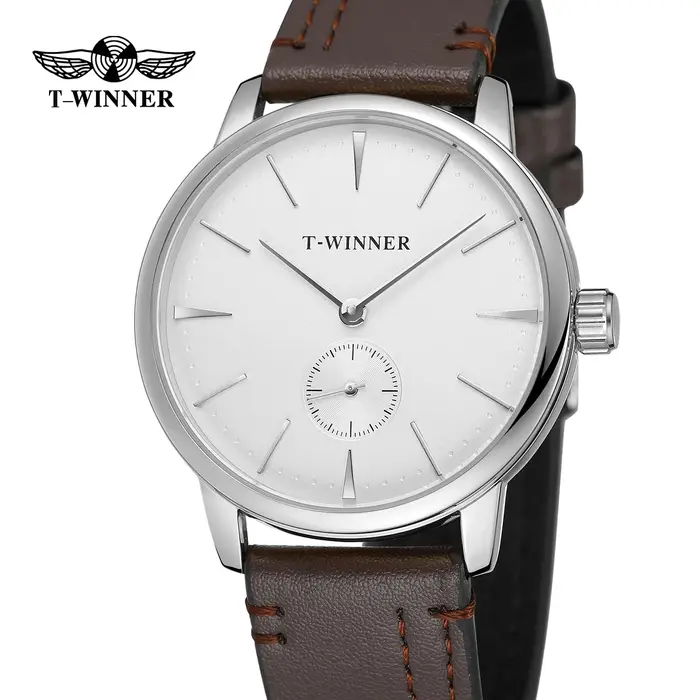 Montre mécanique T-Winner élégante pour homme résistante à l'eau avec ventilation manuelle et design luxueux pour diverses occasions