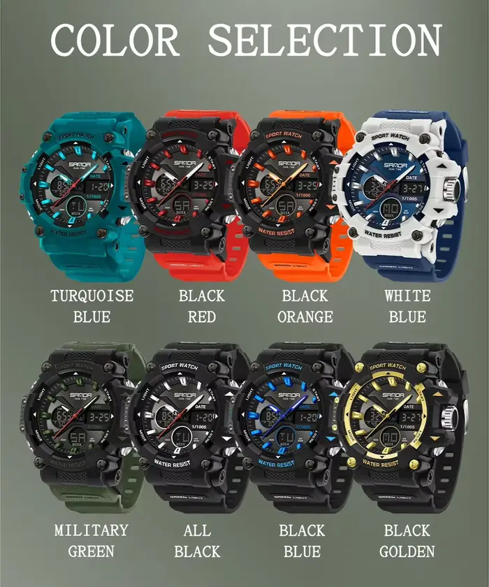 SANDA montre de sport pour hommes femmes Quartz numérique double affichage montres résistant aux chocs à l'eau Camping montre-bracelet 5M 6225