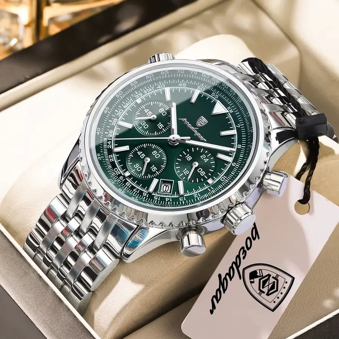 Montre homme POEDAGAR de luxe, étanche, lumineuse, chronographe, date, quartz, acier inoxydable, mon