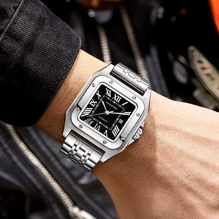 Montre mécanique automatique carrée élégante pour homme résistante à l'eau idéale pour toutes les occasions cadeau spécial