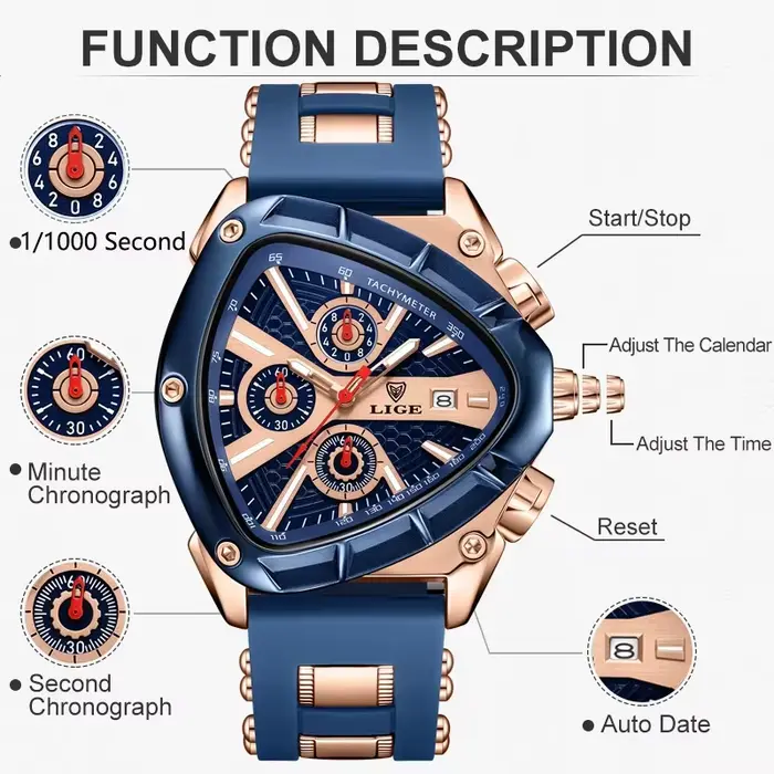 Montre-bracelet pour homme LIGE Sports Triangle