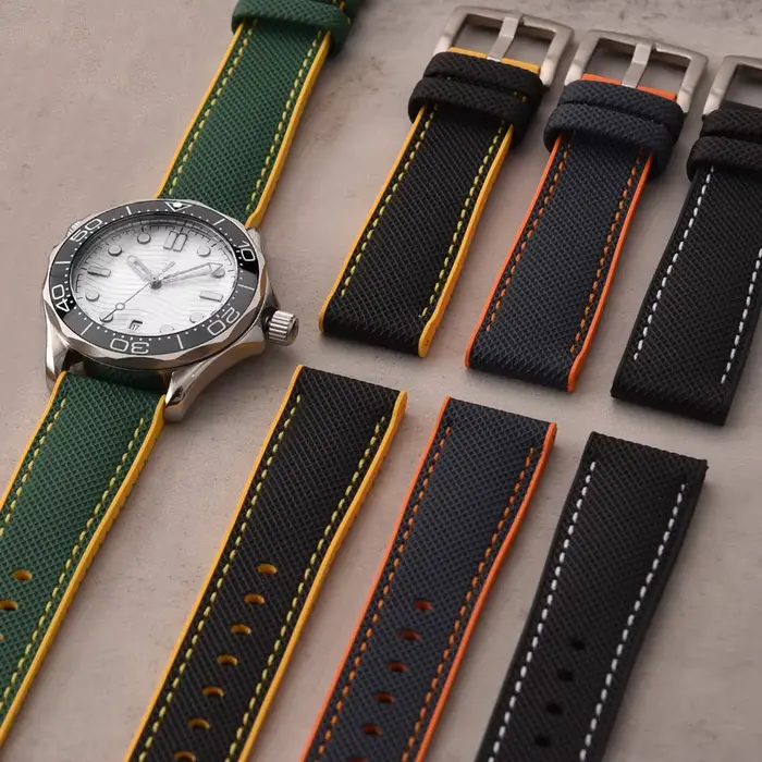 Bracelet de montre en caoutchouc FKM et toile de voile en cuir pour montres traditionnelles résistantes à l'eau et durables occasions spéciales