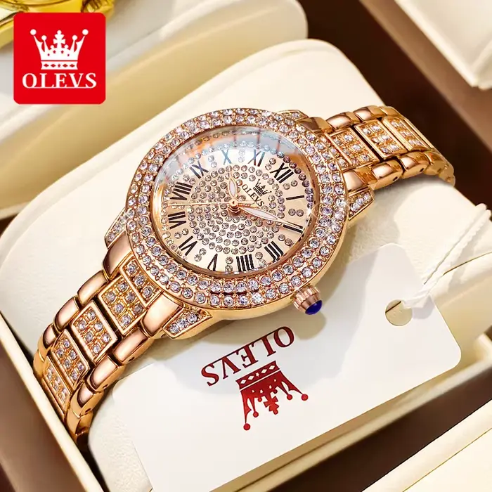 OLEVS 9943 femmes montre haut de gamme de luxe or Rose diamant étanche montre à Quartz marque origin