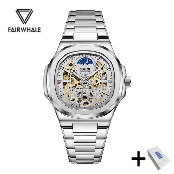 Mark Fairwhale mouvement automatique 6012 nouveau cadran de Phase de lune creuse Tourbillon en acier