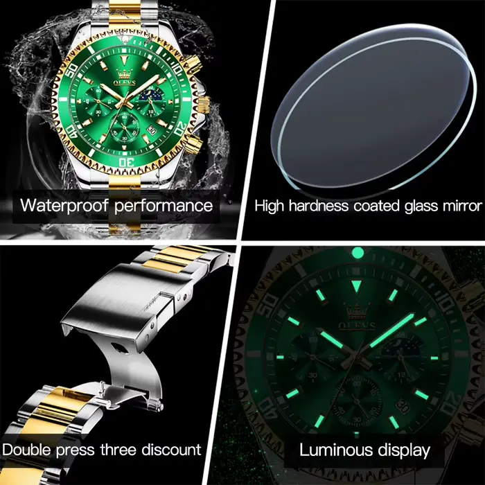 OLEVS 2870 montres pour hommes phase de lune calendrier en acier chronographe montre à Quartz originale grand cadran