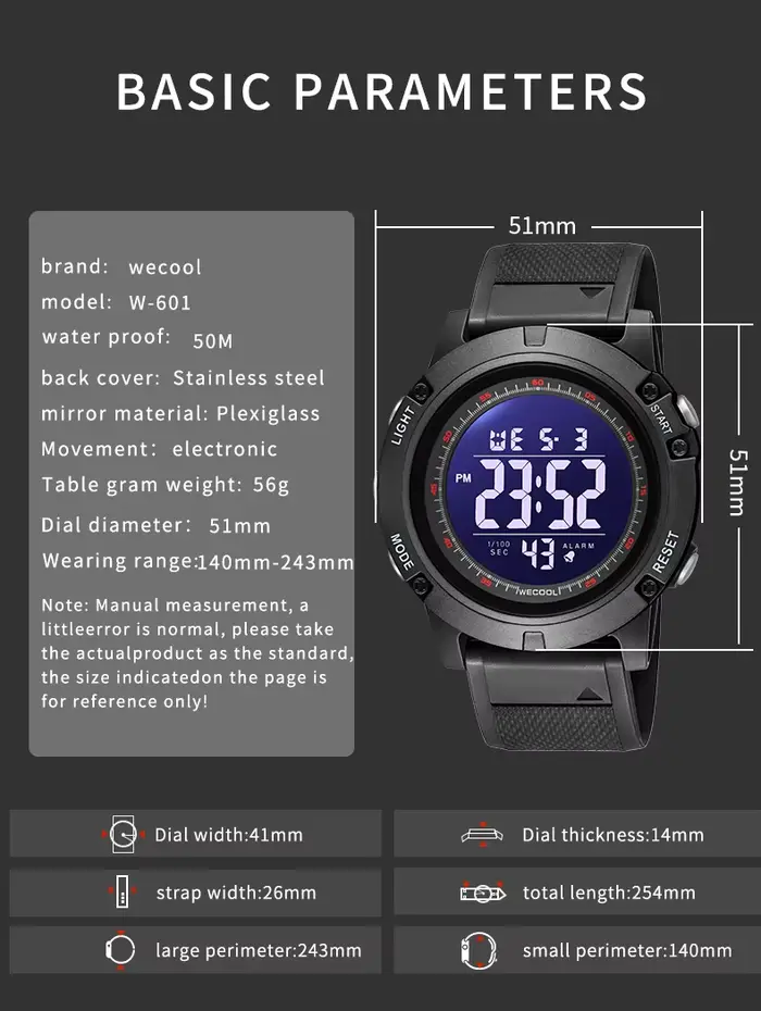 WECOOL W-601 Montre de sport analogique numérique à double affichage pour hommes - Étanche 50M