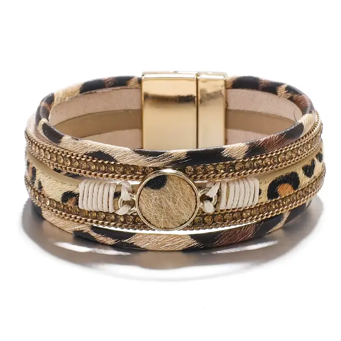 ALLYES – Bracelet bohème en cuir léopard pour femmes et hommes