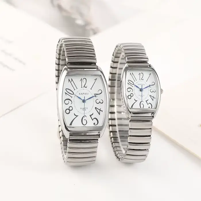Grande montre numérique arabe en forme de baril pour couple