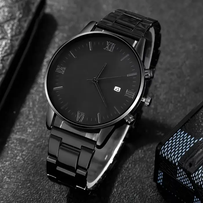 Ensemble de montres à quartz minimalistes noires pour hommes 4 pièces/ensemble avec bracelet