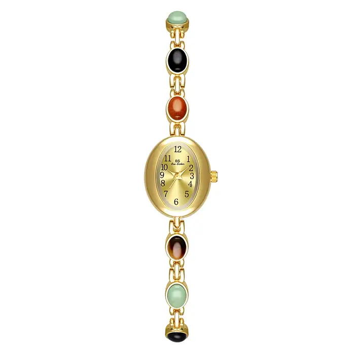 Montre à Quartz Femme 2026 de Luxe Rétro avec Pierre Naturelle Dongling et Jade Hotan Étanche Bracelet en Alliage pour Femmes Occasions Spéciales