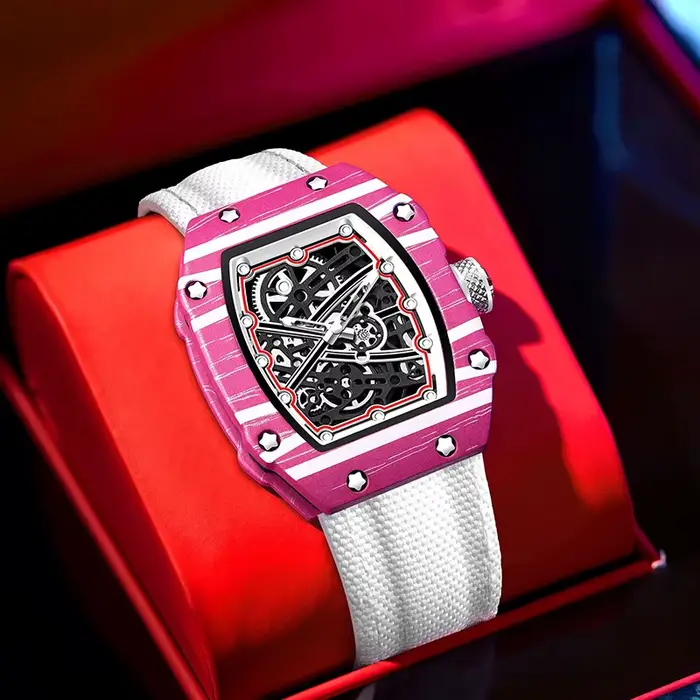 Montre à Quartz Sportive Ultra-Thin Barrel Affichage Lumineux Bracelet Nylon Occasionnels Professionnels Hommes Femmes