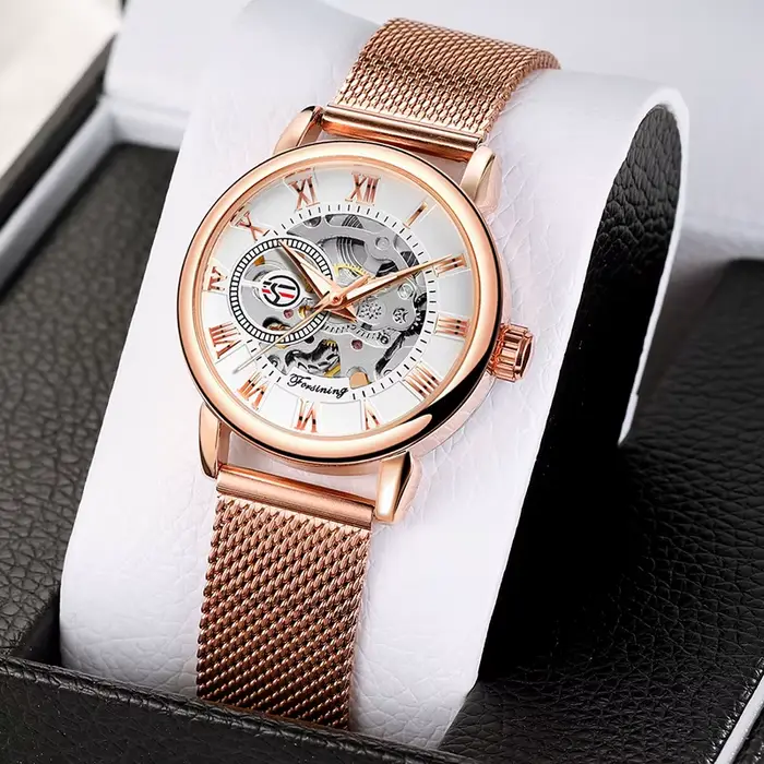 Montre Femme Forsining 2026 Luxe Squelette Argent Bracelet Étanche Mécanique Cadeau