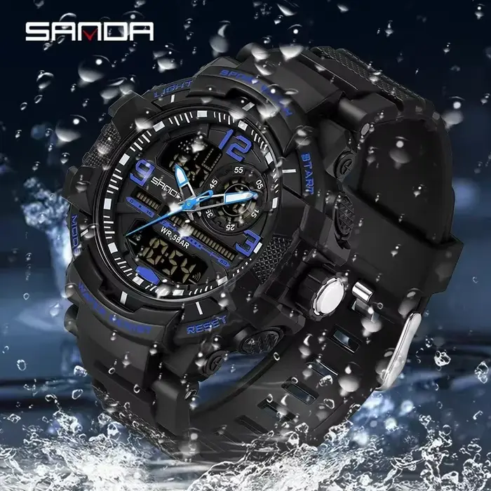 Montre SANDA Hommes Sport Chronomètre Alerte Numérique Double Affichage Quartz Waterproof Occasions Spéciales