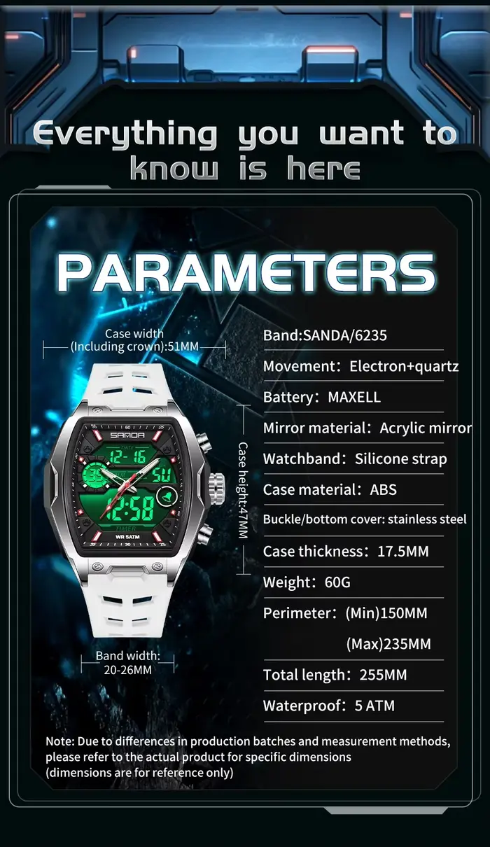 SANDA hommes double affichage montre électronique grand cadran sport LED analogique numérique chronographe militaire homme montre-bracelet relogio masculino