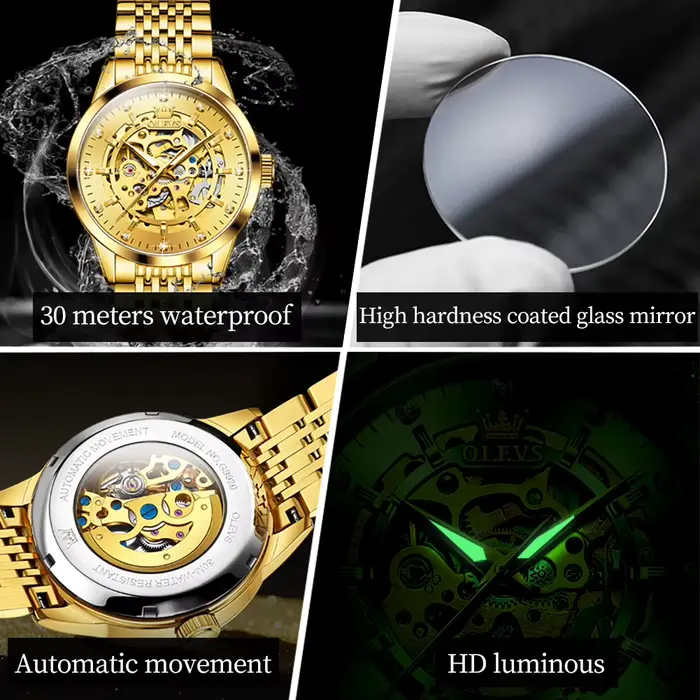 Montre OLEVS 9920 Automatique Squelette Luxe Hommes Occasions Spéciales Robuste Élégante Fonctionnalités Avancées