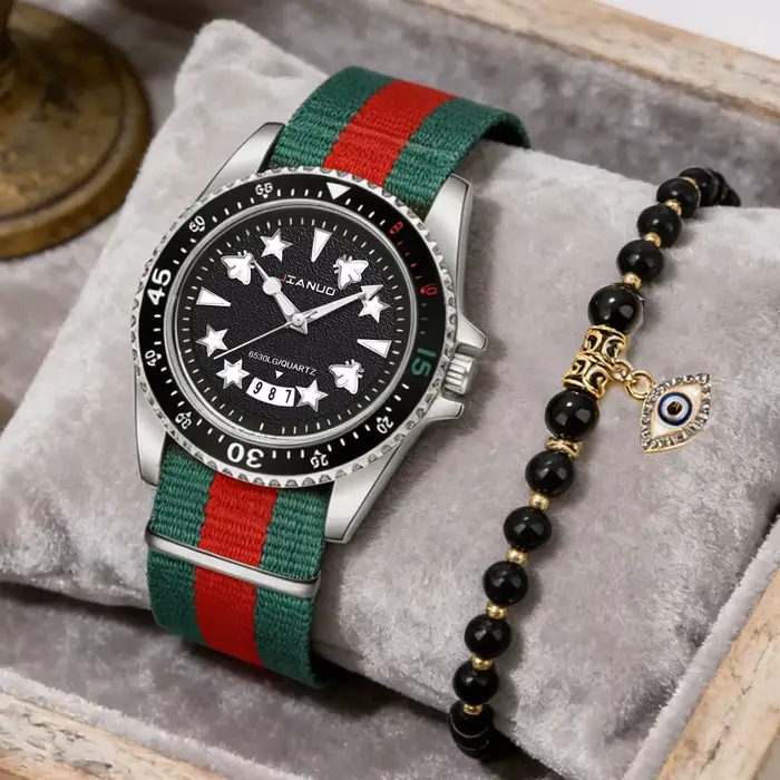 Montre à quartz avec calendrier, aiguille lumineuse, bracelet en nylon pour les affaires et les lois