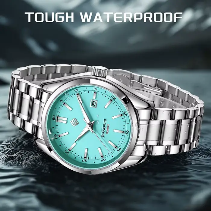 BANGWEI nouveau luxe hommes montre haut de gamme classique affaires en acier inoxydable double calendrier Quartz