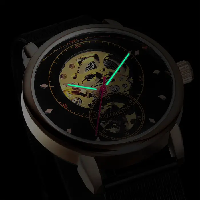 ORKINA montres mécaniques pour hommes boîtier en or Rose mode cadran creux montres-bracelets automatiques à remontage automatique bracelet en acier inoxydable MG083