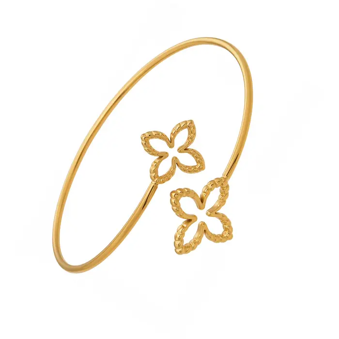 Bracelet manchette double fleur creuse plaqué or 18 carats pour femme
