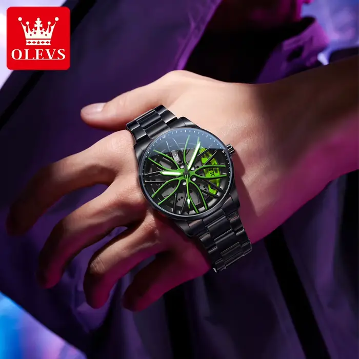 OLEVS Sport hommes montres mode Rotation roue cadran Style de rue étanche lumineux Original luxe montre à Quartz