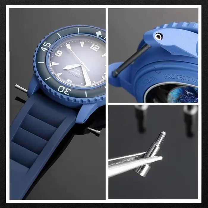 Pour Blancpain collaborate avec des montres Swatch Five Dollar avec bielle dédiée à six pans creux en acier inoxydable