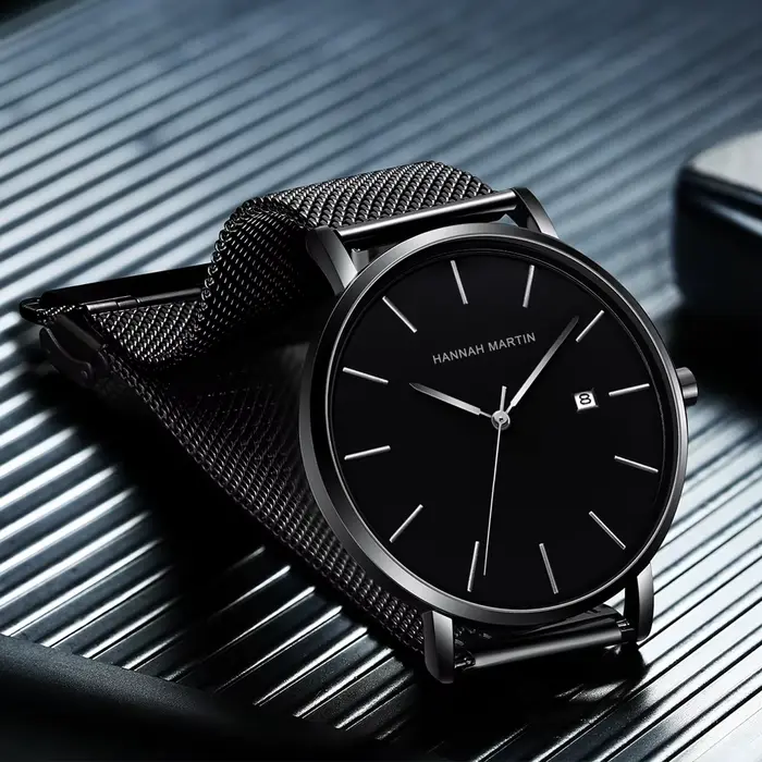 Montre pour hommes Hannah Martin marque mode acier inoxydable Date fonction luxe classique Ultra-mince minimaliste