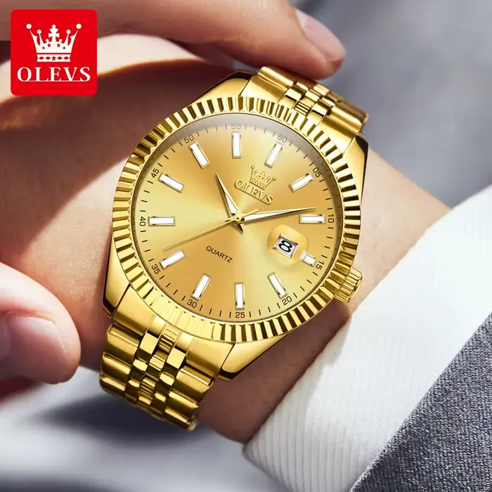 OLEVS marque de luxe montre à Quartz en or pour hommes en acier inoxydable étanche calendrier lumineux mode