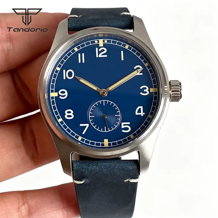 Montre mécanique de plongée Tandorio 39 mm, style rétro pilote, mouvement automatique ST1701, verre 