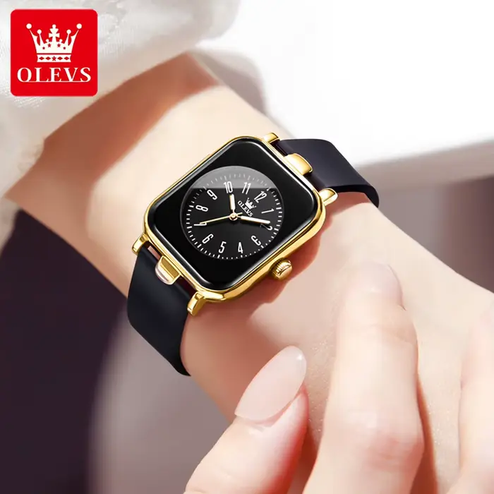 OLEVS 9961 montre à Quartz originale pour femmes bracelet en Silicone montres noir carré cadran numérique étanche dames montre-bracelet cadeaux