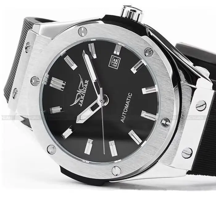 JARAGAR marques argent boîte en acier inoxydable analogique automatique mécanique silicone sport montres pour hommes avec Date