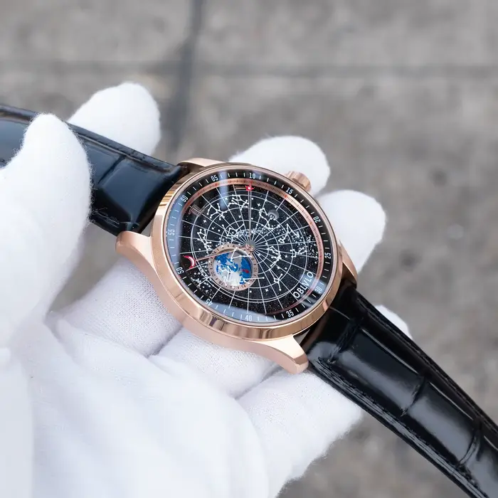 OBLVLO montre mécanique de luxe pour hommes en or Rose cadran noir lumineux avec lunette en cristal bracelet en cuir terre étoile horloge automatique GC