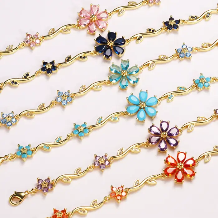Nouveau bracelet floral en pierre turquoise multicolore avec CZ