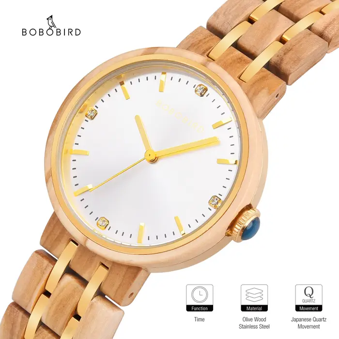BOBO BIRD – Montre à Quartz en bois d'olive pour femmes
