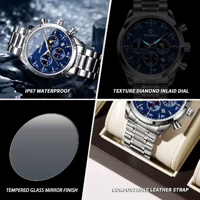 Montre-bracelet à quartz de luxe BINBOND pour homme
