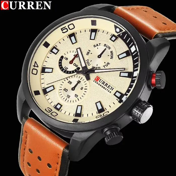 Montre à Quartz Élégante Curren Résistante à L'Eau pour Hommes Occasions Spéciales Cuir Acier Inoxydable