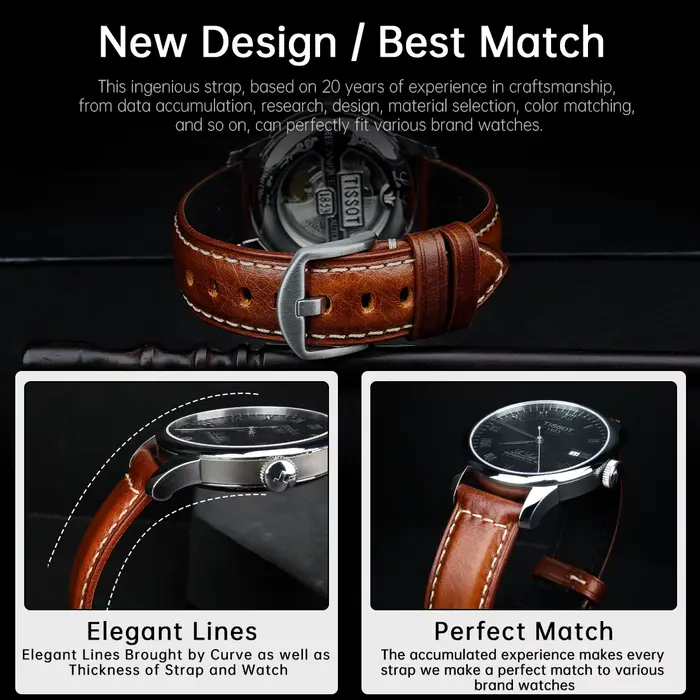 Bracelet de montre fait à la main bleu 20mm 22mm 24mm avec boucle noire