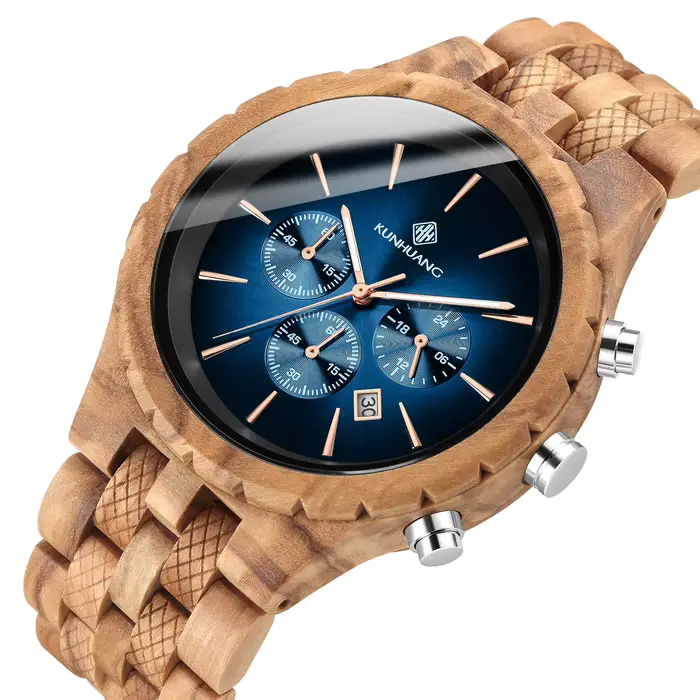 Montre en bois multifonctionnelle design minimaliste pour homme style décontracté quartz occasionnels