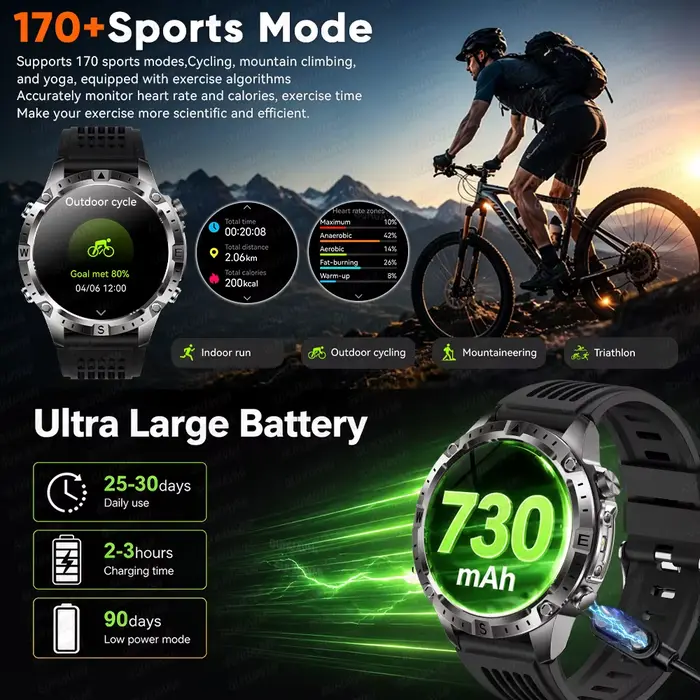 Nouvelle Montre Connectée GPS Extérieure 2026 avec Cartes Hors Ligne Double Bande GNSS Montre de Triathlon Étanche 10 ATM Boussole Lampe Torche Bracelets Sportifs Multilingue