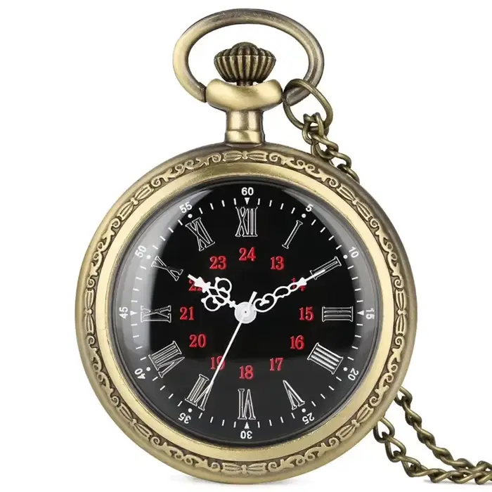 Montre de poche à chiffres romains, ancienne mode, cadran à chiffres arabes rouges, mouvement à Quar