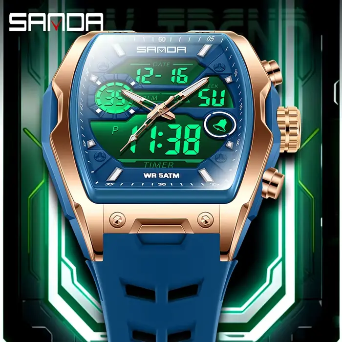 SANDA mode double affichage numérique hommes montre multifonctionnel en plein air Sport