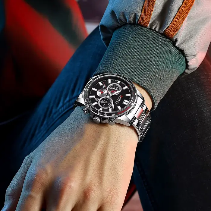 Montre chronographe homme acier inoxydable quartz sport date automatique occasion spéciale