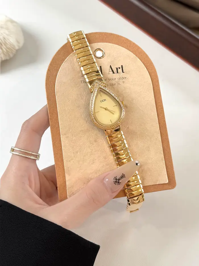 GEDI Nouvelle montre créative vintage pour femme avec cadran en forme de larme clouté de diamants