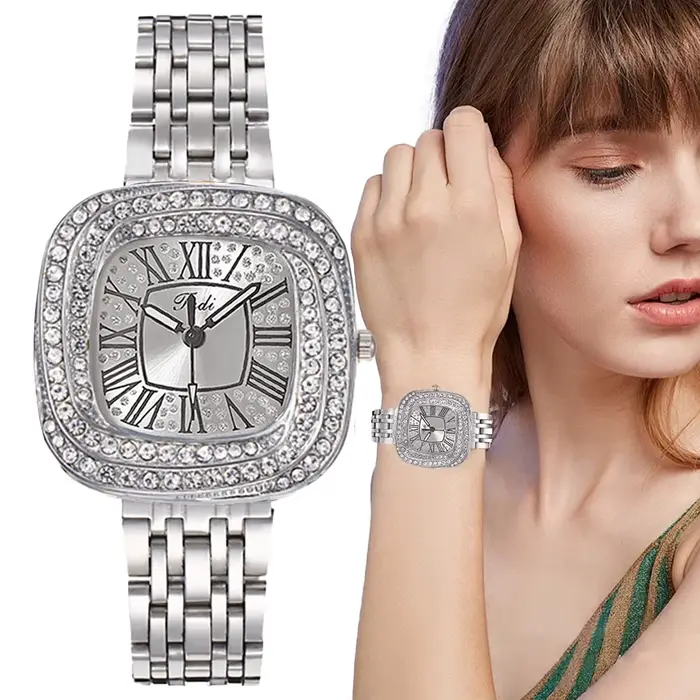 Montre à quartz carrée en acier inoxydable pour femme