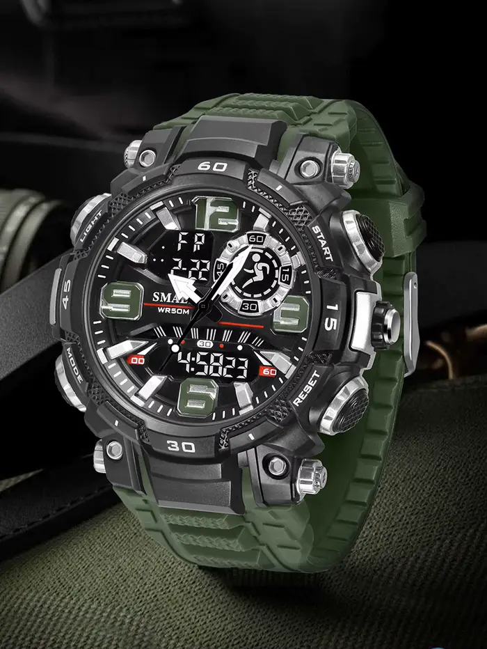 Montre SMAEL à Quartz Étanche pour Homme, Chronomètre, Lumière Arrière, Affichage de la Semaine, Bracelet Plastique pour Occasions Spéciales