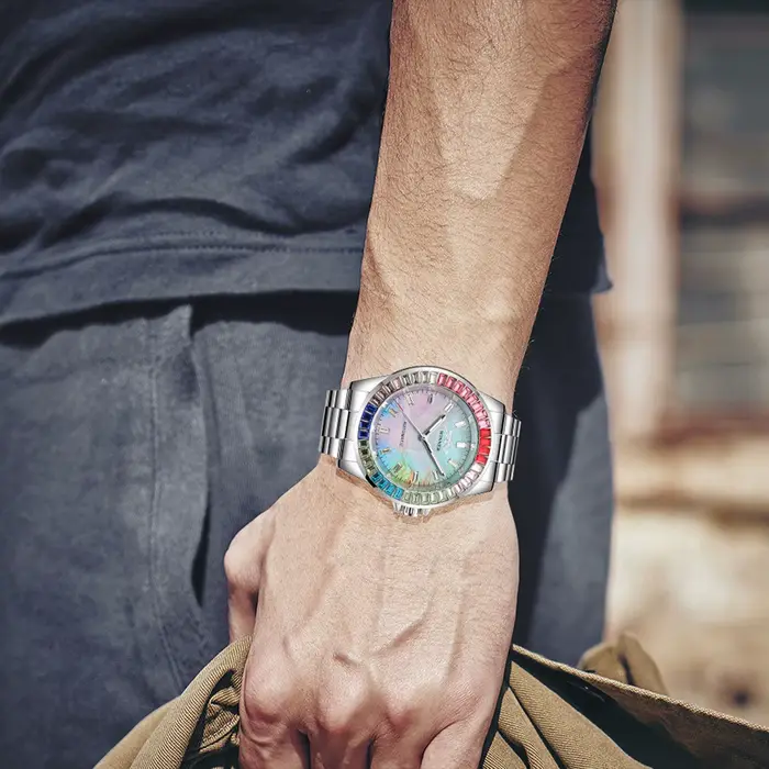 2024WINNER Original diamants colorés mécanique étanche montre pour hommes mouvement automatique en acier inoxydable montres de luxe