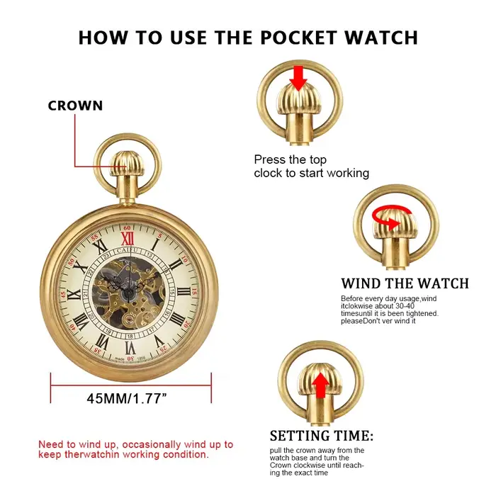 Montre de poche mécanique sans capuchon pour homme