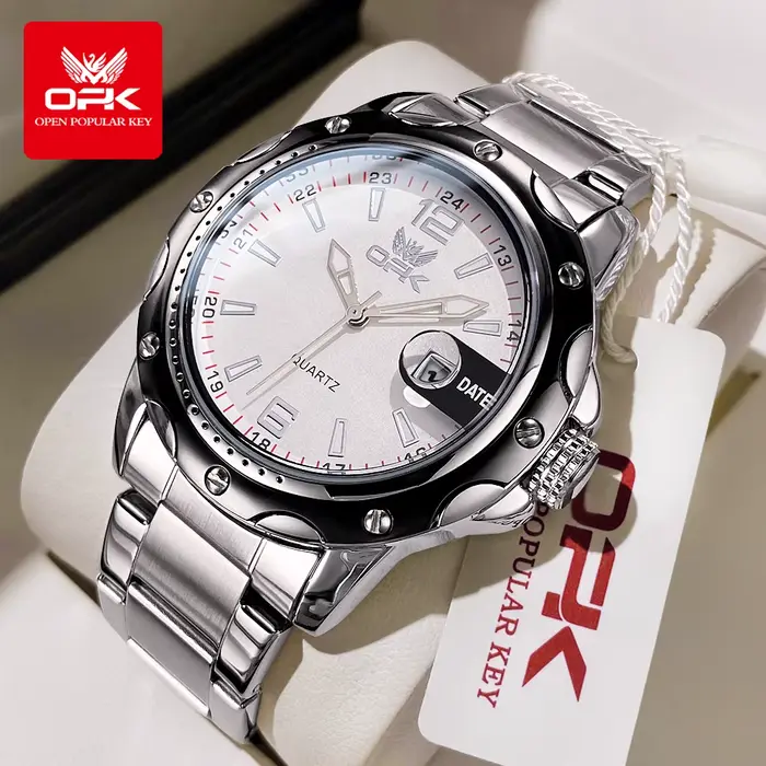 OPK-Montre-bracelet à quartz étanche pour homme, acier inoxydable, affichage de la date, montres pou