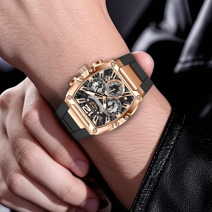 2025 LIGE nouvelle montre pour hommes chronographe Quartz Tonneau cadran doré sport horloge décontracté mode bracelet