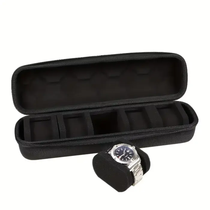 Étui de voyage robuste à 5 compartiments pour rangement des montres avec séparateur rembourré et poignée couvercle rabattable pour homme et femme occasions spéciales